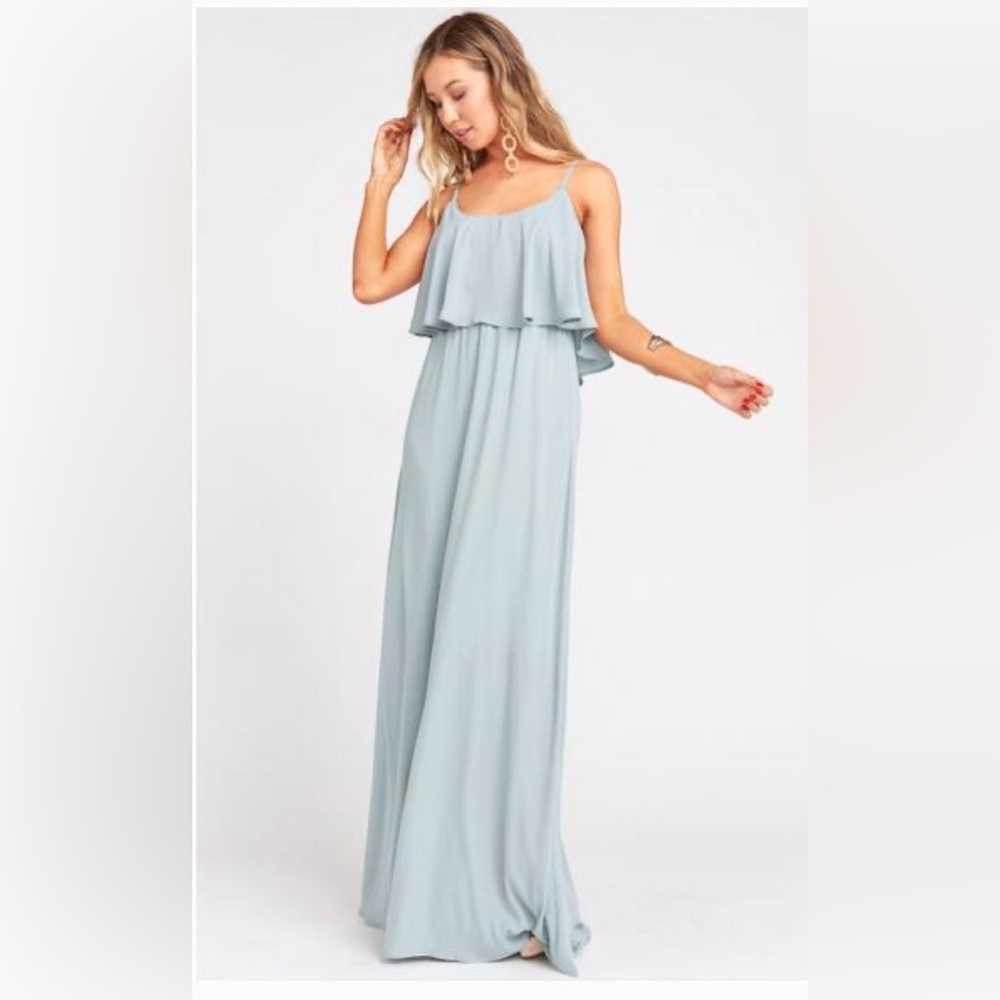 Show Me Your Mumu Caitlin Maxi Dress Silver Sage blue Pastel Flowy beach Small
